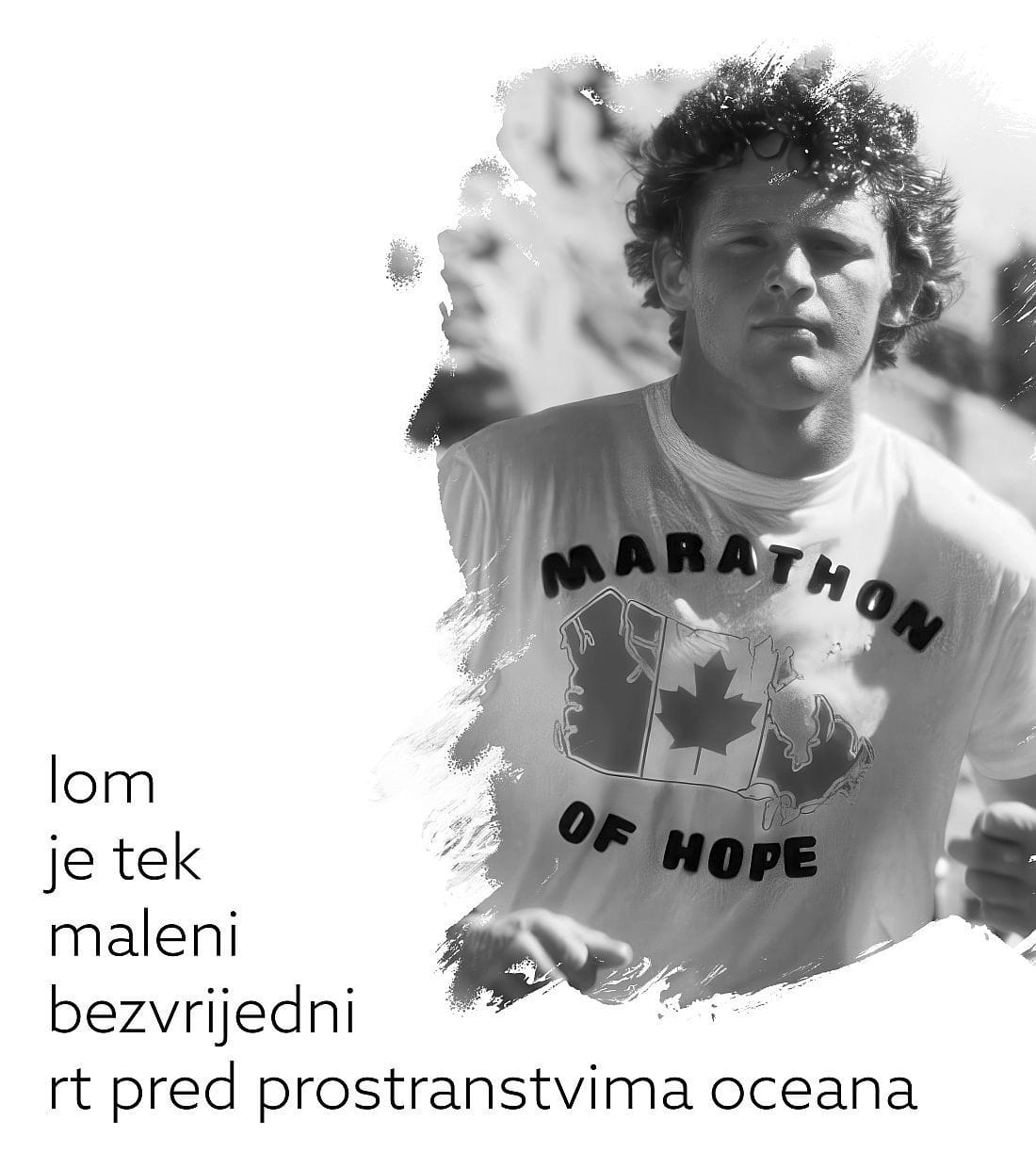 Terry Fox tijekom trčanja u majici s natpisom “Marathon of Hope”.